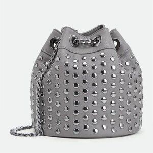 JustFab Franco Dark Gray Studded Crossbody Bucket Bag New With Tags